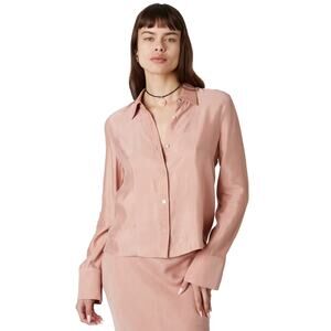 Nia Bardot Pink Boxy Long Sleeve Button Up Blouse Shirt Size Small